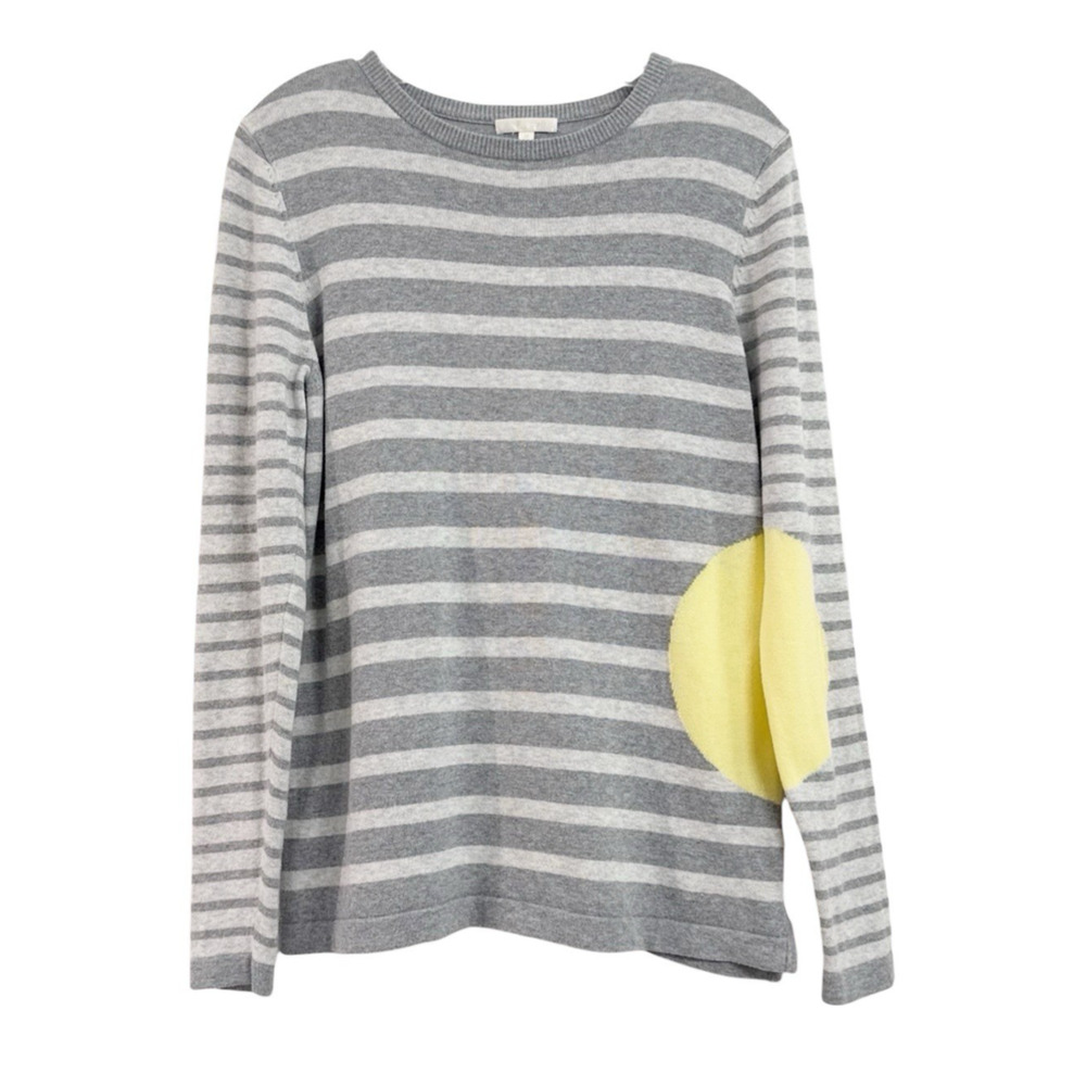 LISA TODD Sweater 100% Cotton Striped Crew Neck Gray Yellow Abstract Size Medium
